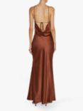 True Decadence Hailey Satin Halterneck Neck Cross Back Dress, Chocolate