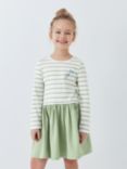 John Lewis Kids' Half Stripe Pleated Dress, Desert Sage/Gardenia