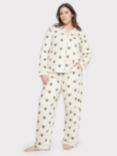 Chelsea Peers Curve Bee Print Organic Cotton Pyjama Set, Off White/Multi