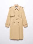 Mango Fluid Double Breasted Trench Coat, Medium Brown
