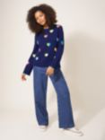 White Stuff Multi Heart Wool Blend Jumper, Navy/Multi