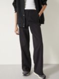 HUSH Camile Flat Front Cotton Trousers, Washed Black