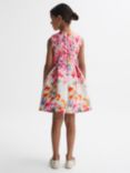 Reiss Kids' Emily Bow Detail Floral Scuba Dress, Orange/Multi