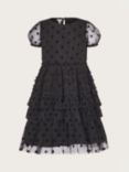 Monsoon Kids' Spot Flock Mesh Tiered Party Dress, Black