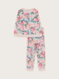 Monsoon Kids' Velour Roses Print Pyjamas, Pink/Multi