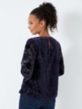 Crew Clothing Dorothy Velvet Floral Top, Navy, Navy Blue