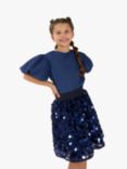Angel & Rocket Kids' Eva Bubble Textured Puff Sleeve Top, Navy, Navy