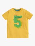 Frugi Kids' Magic Number 5 Organic Cotton Crocodile T-shirt, Bumble Bee Yellow/Multi