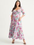 Scarlett & Jo Elizabeth Floral Print Satin Maxi Dress, Silver/Pink