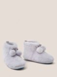 White Stuff Faux Fur Pom Pom Bootie Slippers, Light Grey