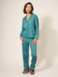 White Stuff Nina Leave Print Organic Cotton Blend Pyjama Shirt, Teal