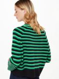 Whistles Wool Blend Stripe Crew Neck Jumper, Green/Multi