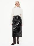 Whistles Petite Rachel Midi Leather Skirt, Black