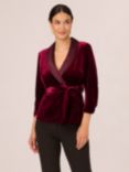 Adrianna Papell Velvet Tuxedo Wrap Jacket, Burgundy