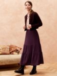 Brora Textured Weave Tiered Skirt, Midnight/Rose, Midnight/Rose