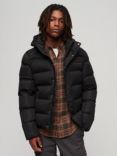 Superdry Hooded Microfibre Sports Puffer Jacket, Black