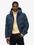 Superdry Hooded Microfibre Sports Puffer Jacket, Baltic Blue