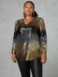 Live Unlimited Curve Ombre Sequin Puff Sleeve Top, Multi