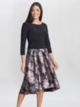 Gina Bacconi Hannah Floral Jacquard Midi Dress, Black/Pink