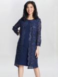 Gina Bacconi Yasmina Mock Jacket Embroidered Dress, Spring Navy