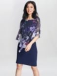 Gina Bacconi Estelle Floral Asymmetric Embellished Dress, Navy/Multi