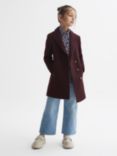 Reiss Kids' Harlow Wool Blend Mid Length Coat, Berry