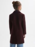 Reiss Kids' Harlow Wool Blend Mid Length Coat, Berry