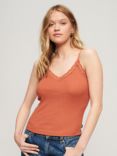 Superdry Organic Cotton Vintage Rib Lace Cami Top, Rust Orange Marl