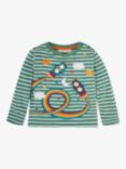 JoJo Maman Bébé Kids' Rockets Striped T-Shirt, Green/Multi