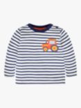 JoJo Maman Bébé Kids' Tractor Striped T-Shirt, White/Navy