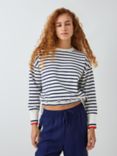 John Lewis ANYDAY Stripe Drawstring Waist Sweatshirt, White/Navy