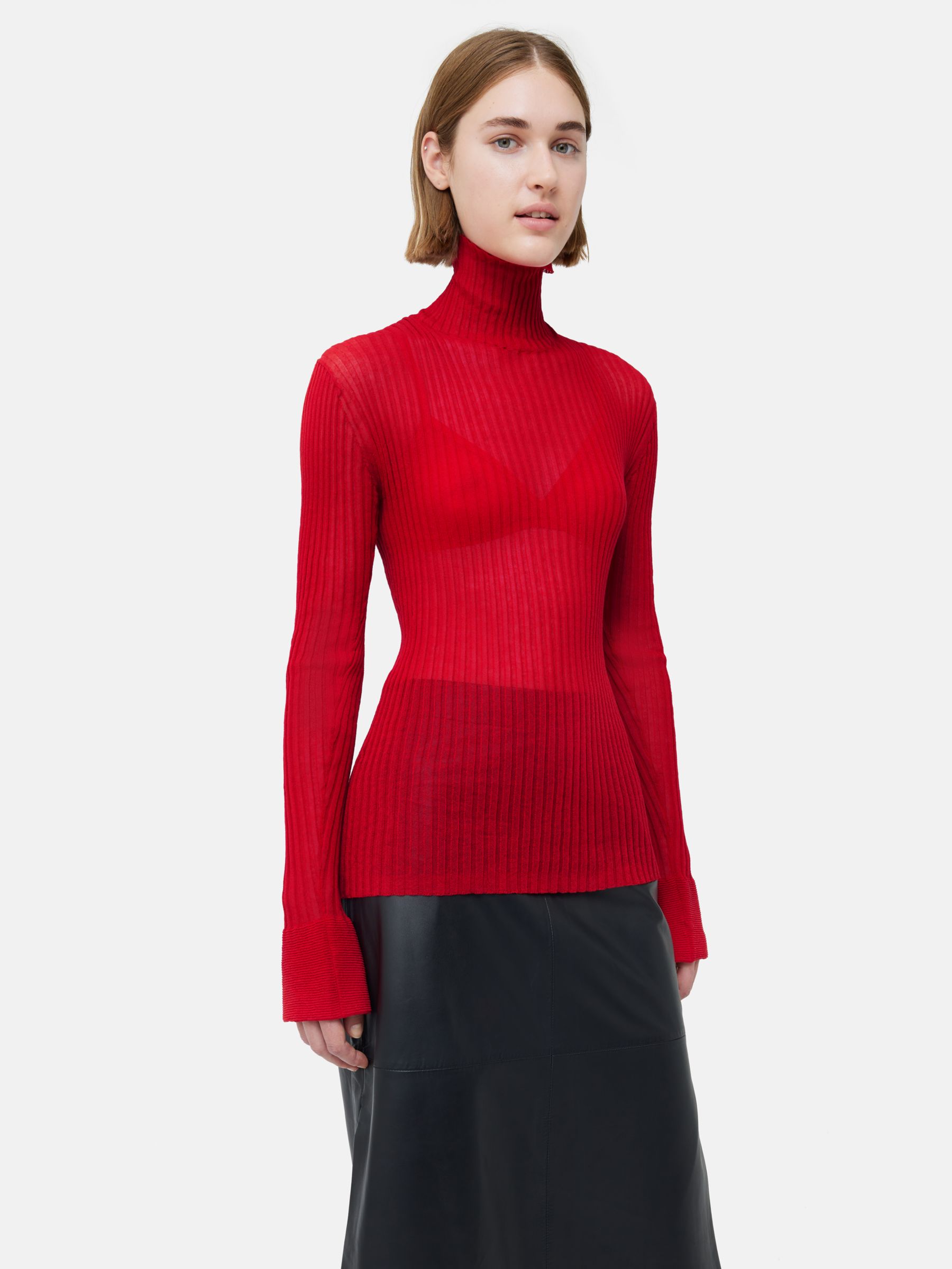 Red ribbed turtleneck