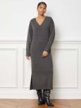 Albaray Knitted V Neck Midi Dress, Grey