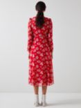 L.K.Bennett Keira Floral Print Silk Midi Dress, Red/Multi, Red/Multi