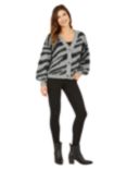 Yumi Zebra Print Intarsia Cardigan, Grey