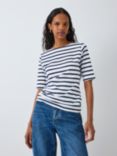 John Lewis Striped Boat Neck Top, Navy/White