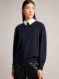 Ted Baker Penniii Mockable Jumper With Embellished Collar, Navy