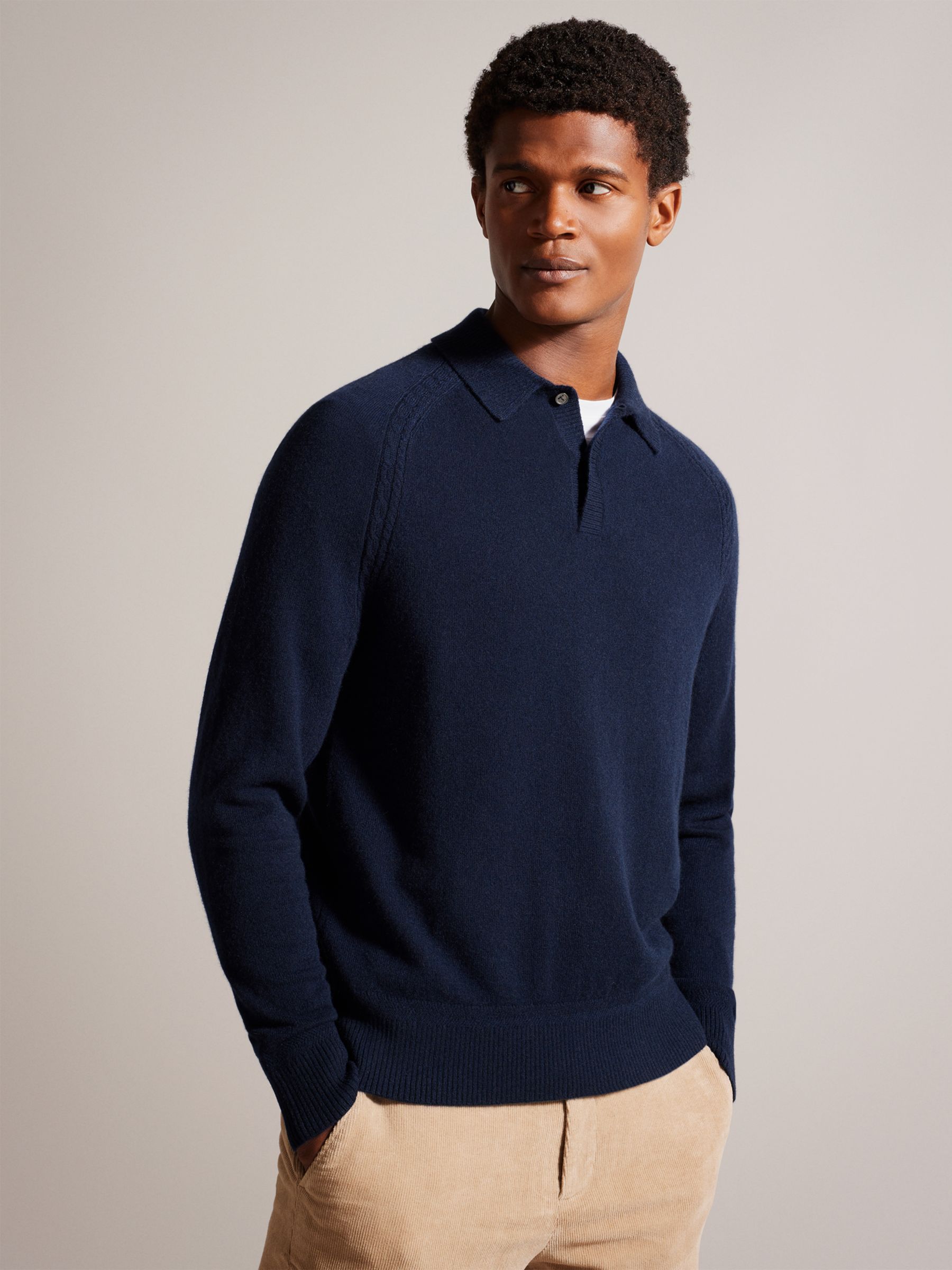 Ted Baker Karolt Cashmere Cable Textured Long Sleeve Polo Top