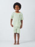 John Lewis ANYDAY Kids' Clock Vertical Stripe Short Pyjamas, Green