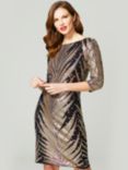 HotSquash Sequin Embellished Knee Length Dress, Copper Feather Black