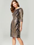 HotSquash Sequin Embellished Knee Length Dress, Copper Feather Black