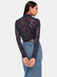 Whistles Crew Neck Floral Mesh Top, Navy