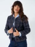 Crew Clothing Textured Lurex Collarless Jacket, Navy/White, Navy/White