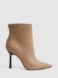 Reiss Lyra Signature Leather Stiletto Ankle Boots, Camel