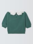 John Lewis Baby Floral Embroidered Lace Collar Sweatshirt, Green/Multi