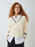 John Lewis ANYDAY Stripe Wrap Over V-Neck Jumper, Ivory/Navy