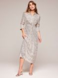 Mint Velvet Sequin Shirt Midi Dress, Nude/Silver, Nude/Silver