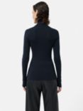 Jigsaw Silk Cotton Blend Polo Neck Ribbed Jumper, Navy