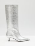 HUSH Camila Leather Kitten Heel Knee Boots, Silver