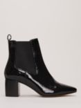 Phase Eight Block Heel Leather Ankle Boots, Black Patent
